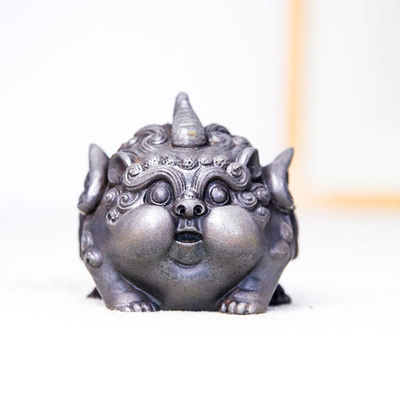 9 cm handgefertigte PiXiu-Reichtumsstatue, Eisenpulver-Harz-Skulptur