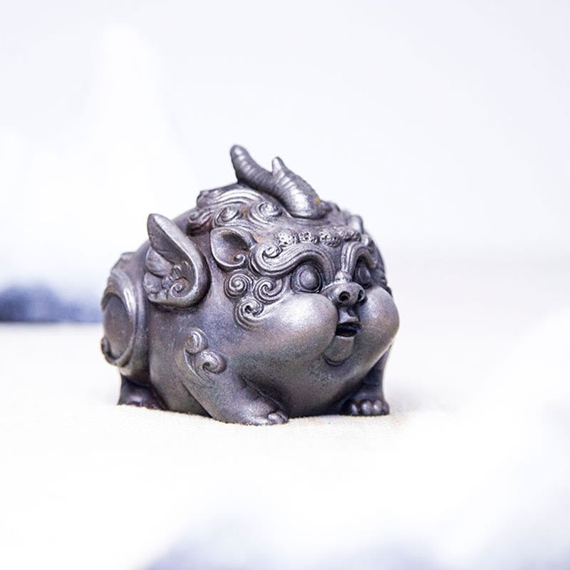 9 cm handgefertigte PiXiu-Reichtumsstatue, Eisenpulver-Harz-Skulptur