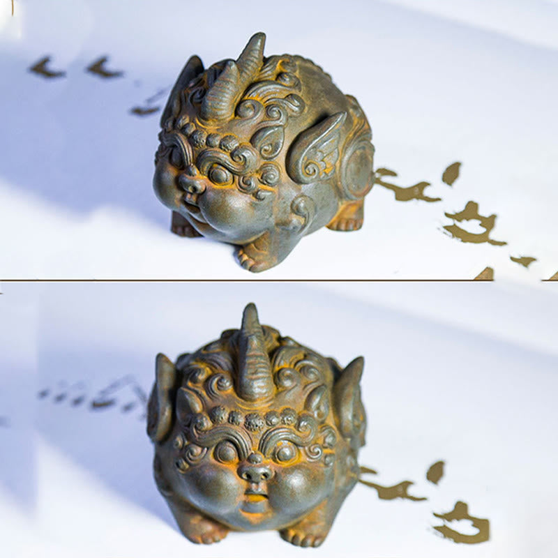 9 cm handgefertigte PiXiu-Reichtumsstatue, Eisenpulver-Harz-Skulptur