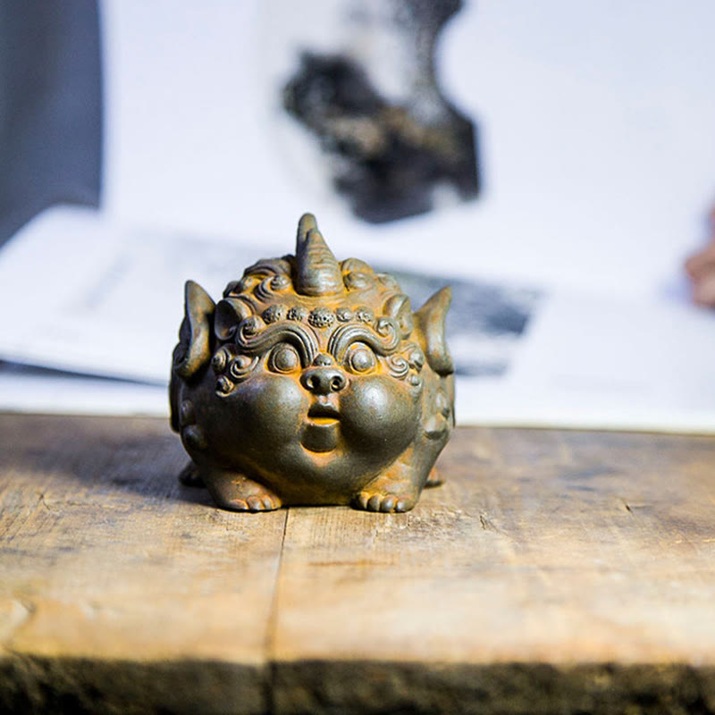 9 cm handgefertigte PiXiu-Reichtumsstatue, Eisenpulver-Harz-Skulptur