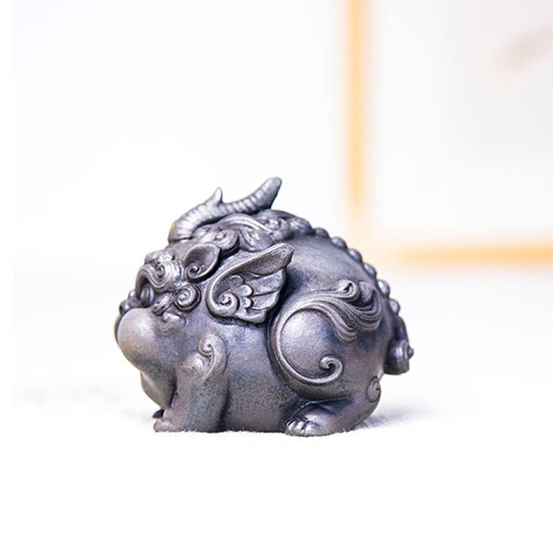 9 cm handgefertigte PiXiu-Reichtumsstatue, Eisenpulver-Harz-Skulptur