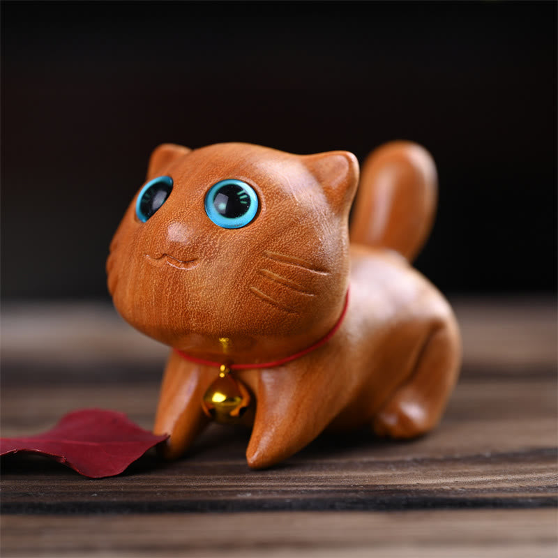 9 cm große Sandelholz-Skulptur „Schlafende Katze“ im Zen-Dekor