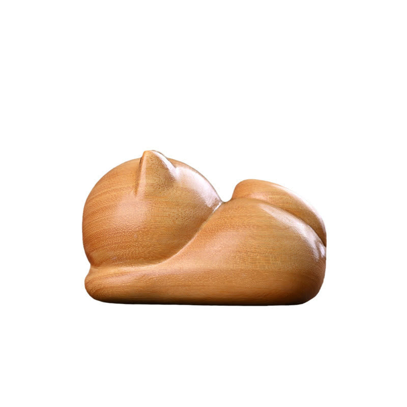 9 cm große Sandelholz-Skulptur „Schlafende Katze“ im Zen-Dekor