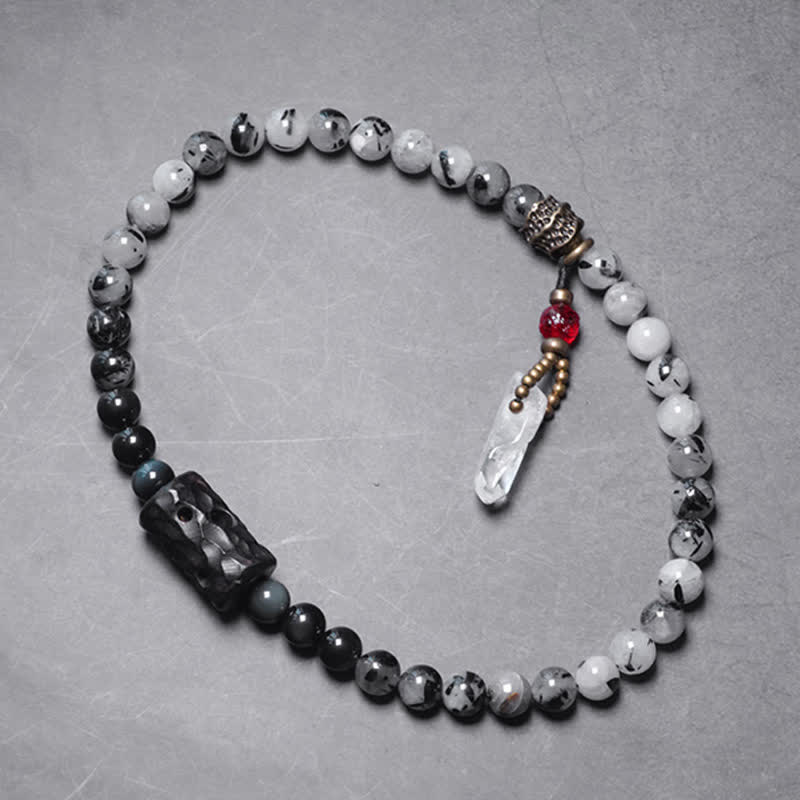 Schwarzer Rutilquarz Klarquarz Paar Armband 8mm