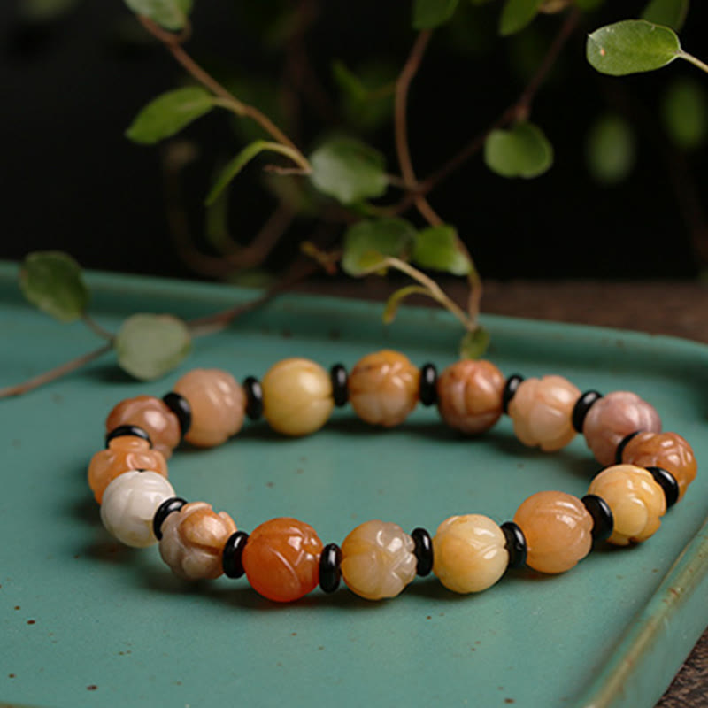 10mm Golden Silk Jade Lotus Wealth Luck Bracelet