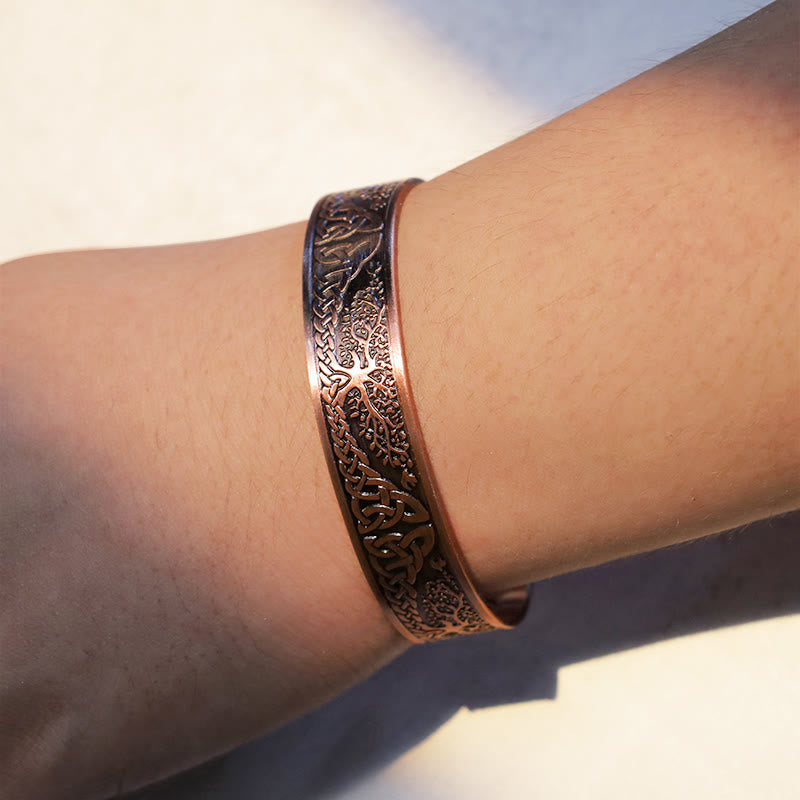 Copper Tree of Life Adjustable Cuff Bracelet for Balance