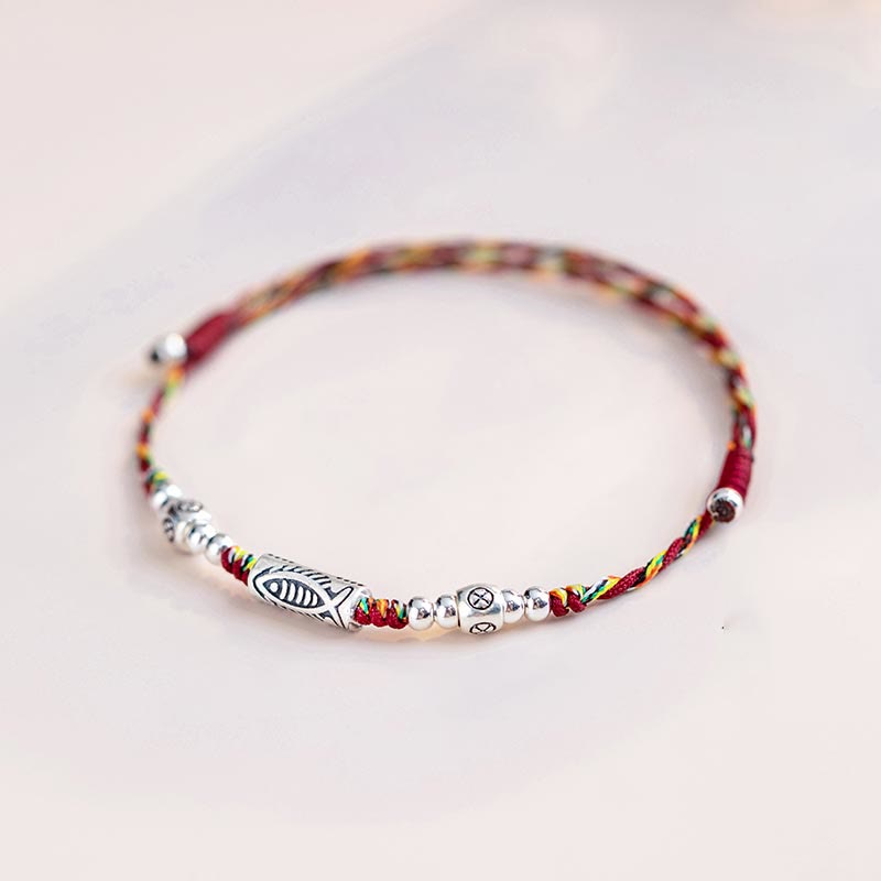 925 Sterling Silver Koi Fish Luck Bracelet with Red String