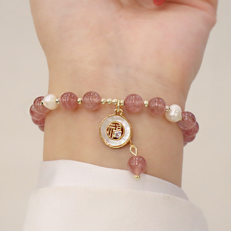 Strawberry Quartz Healing Bracelet with Fu Charm for Love & Luck