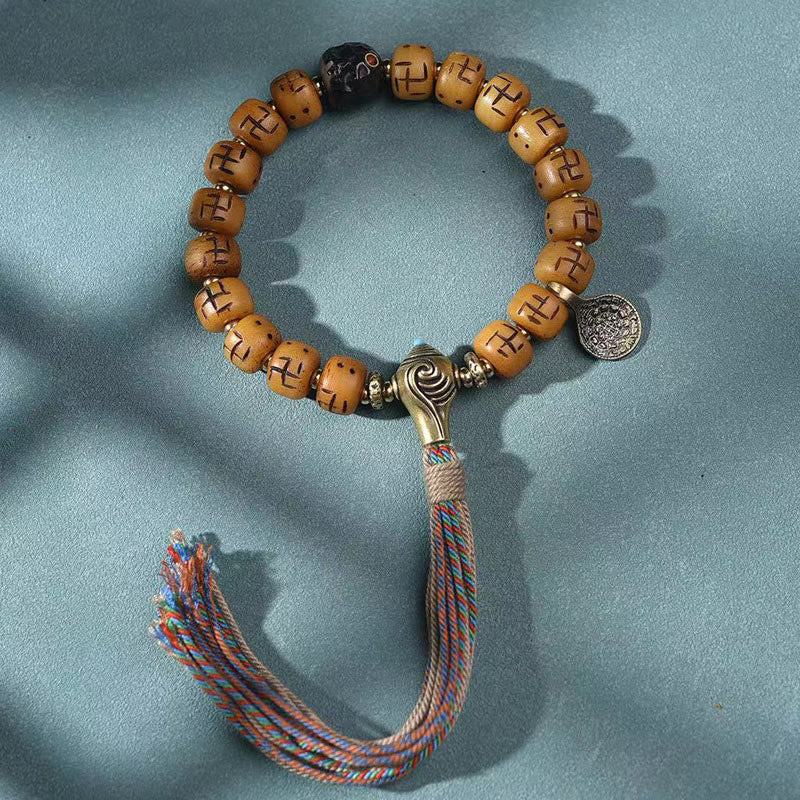 Camel Bone Swastika Dzi Buddha Bracelet for Luck & Protection