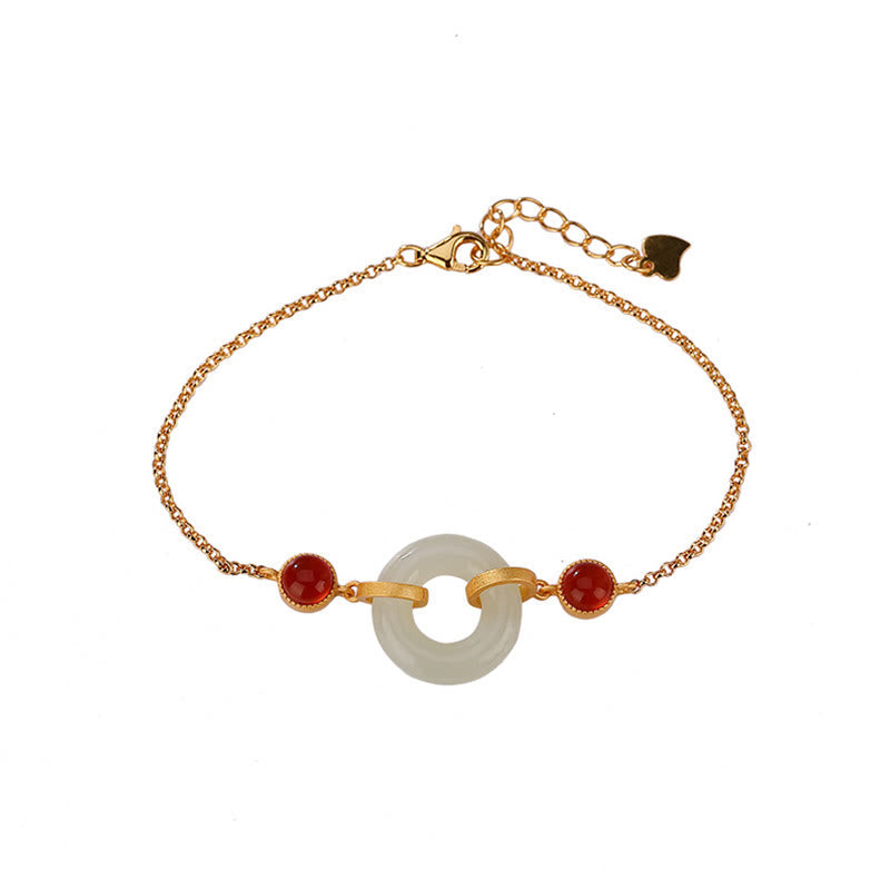 Hetian Jade Peace Buckle Luck Bracelet 16+3cm Prosperity