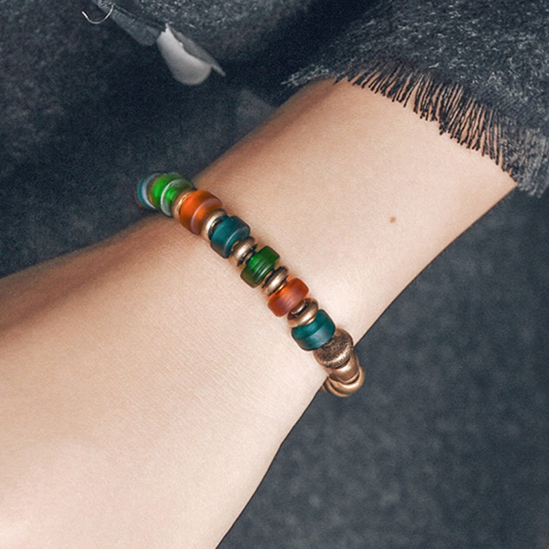9mm Copper Colorful Glass Beads Spiritual Bracelet for Wealth