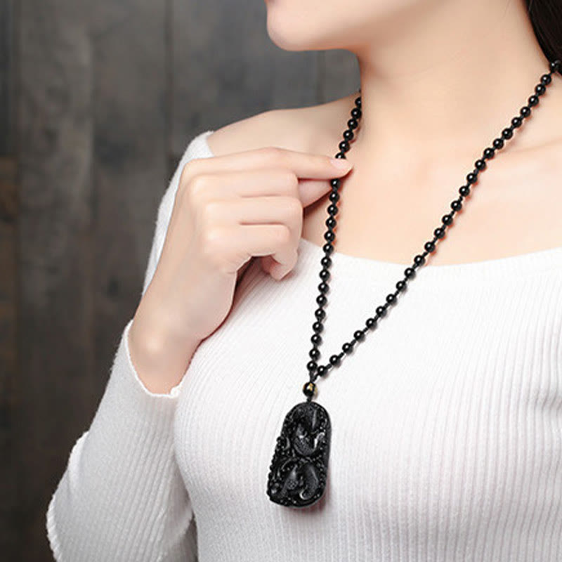 Black Obsidian Koi Fish Strength Necklace Pendant
