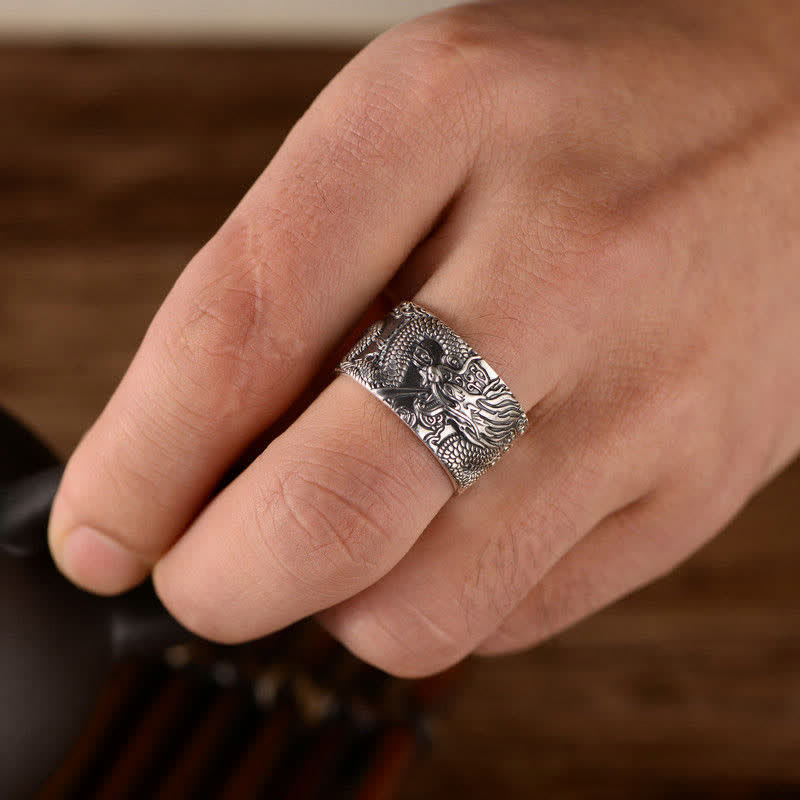 Adjustable 999 Sterling Silver Dragon Protection Success Ring