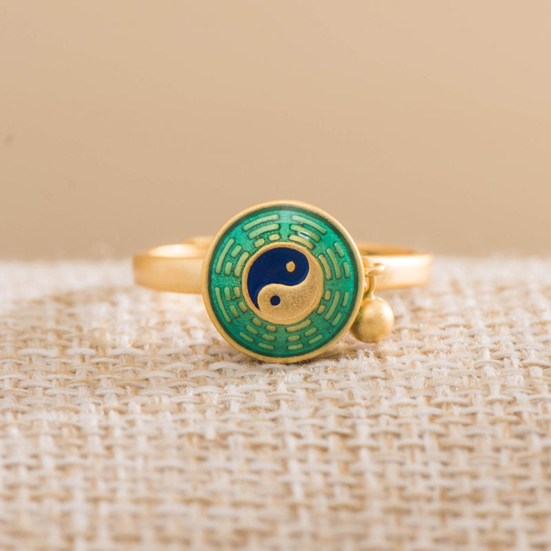 Unisex Adjustable Copper Yin Yang Rotatable Ring for Luck