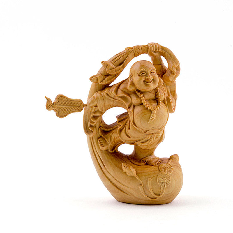 Boxwood Laughing Buddha Statue for Prosperity & Serenity
