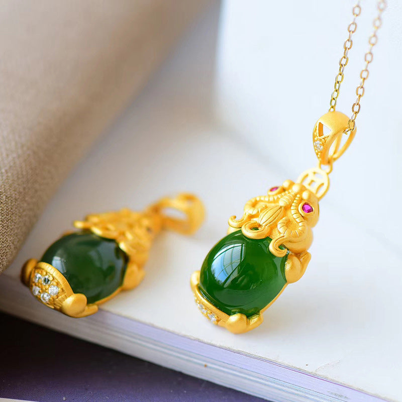Natural Jade Pixiu Balance Necklace for Prosperity
