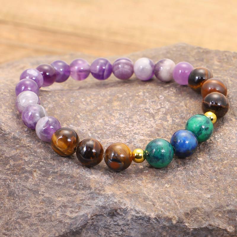 Tibetan Amethyst Purify Bracelet Set with Tiger Eye & Lazurite
