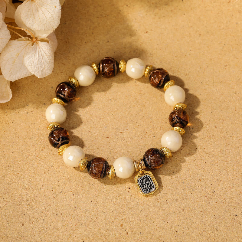 10mm Liuli Glass Incense Ash Porcelain Spiritual Protection Bracelet