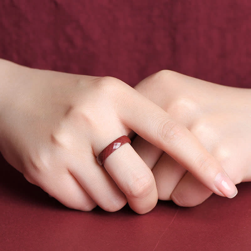 Unisex Cinnabar Om Mani Padme Hum Blessing Ring 17-22mm