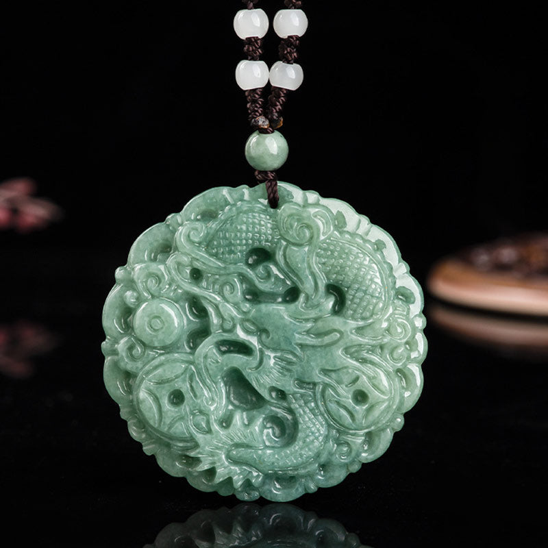 Jade Dragon Necklace 50mm Pendant for Prosperity & Luck