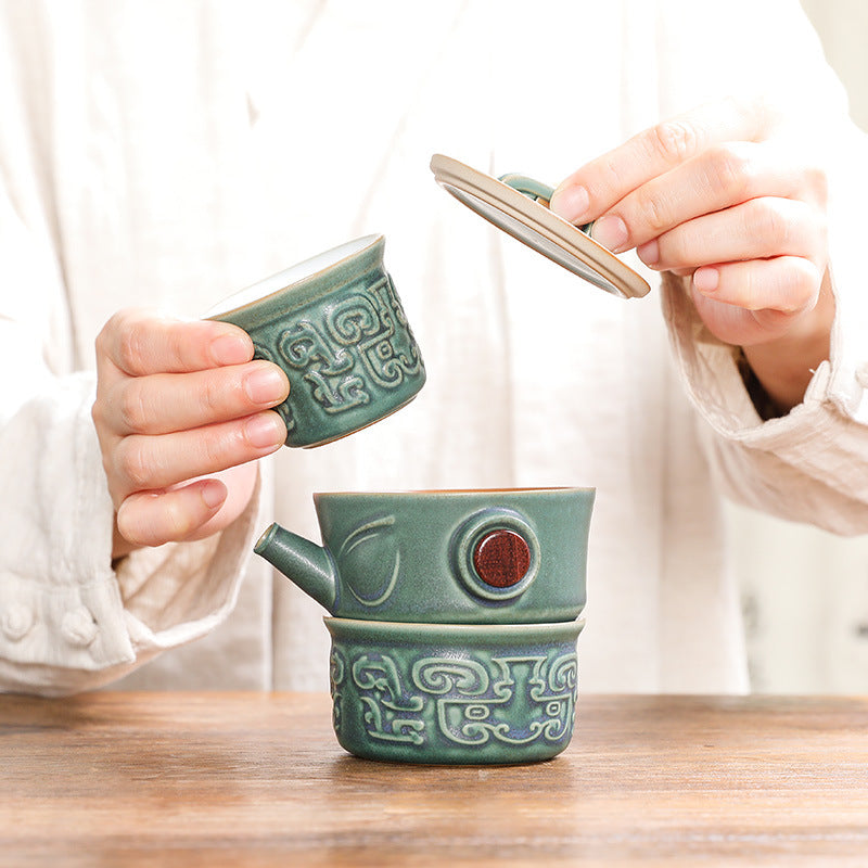 Sanxingdui Chinesisches Teetassen-Set aus Keramik | Kung-Fu-Tee-Geschenk