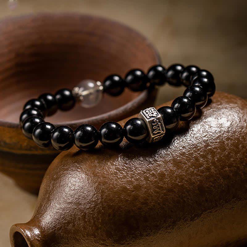 Unisex-Stärkearmband mit chinesischem Sternzeichen, 8 mm, aus Obsidian und Mondstein