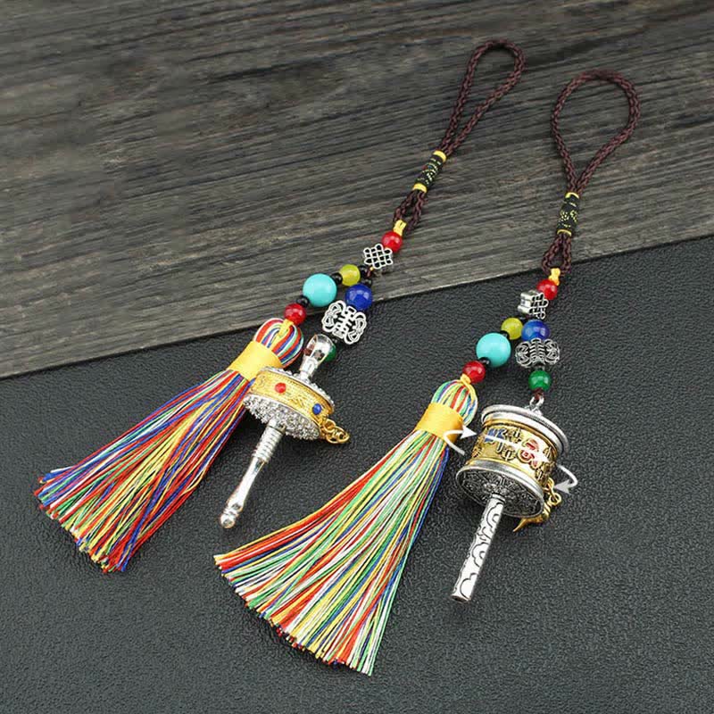 Om Mani Padme Hum Prayer Wheel Tassel Car Hanging