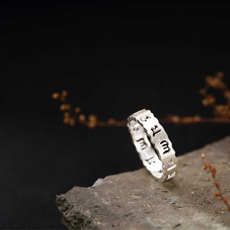 Om Mani Padme Hum Sterling Silver Tibetan Ring - Handmade Peace