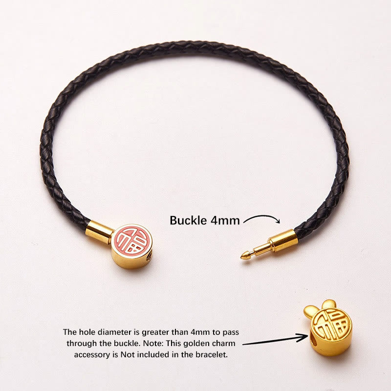 Fu Character Leather Buckle Bracelet for Good Fortune & Blessing
