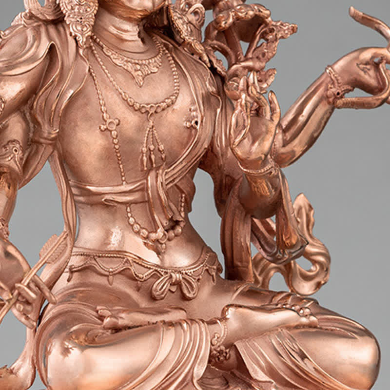 Four-Armed Manjusri Copper Buddha Statue 10cm Meditation