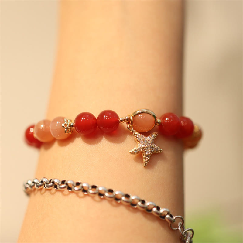 8mm Moonstone Wealth Bracelet with Sun Stone & Red Agate
