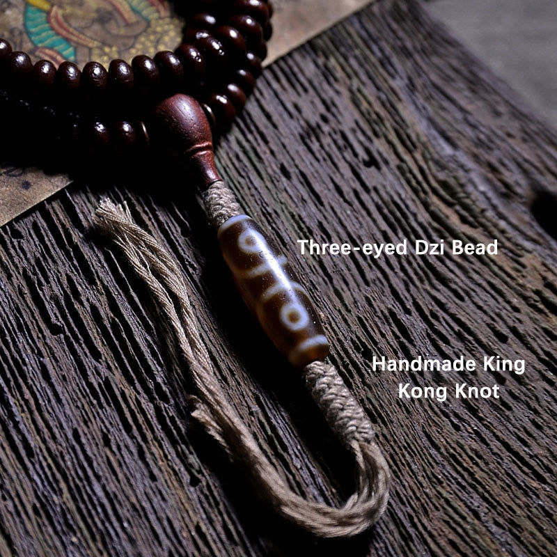 9 mm lila Bodhi Seed Mala Armband mit dreiäugigen Dzi-Perlen für Harmonie