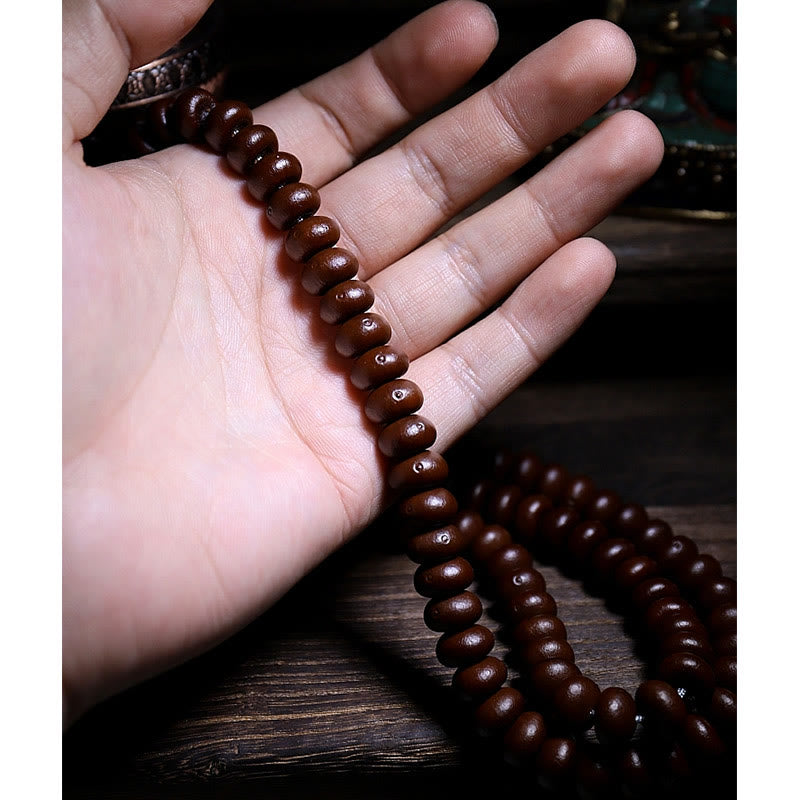 9 mm lila Bodhi Seed Mala Armband mit dreiäugigen Dzi-Perlen für Harmonie