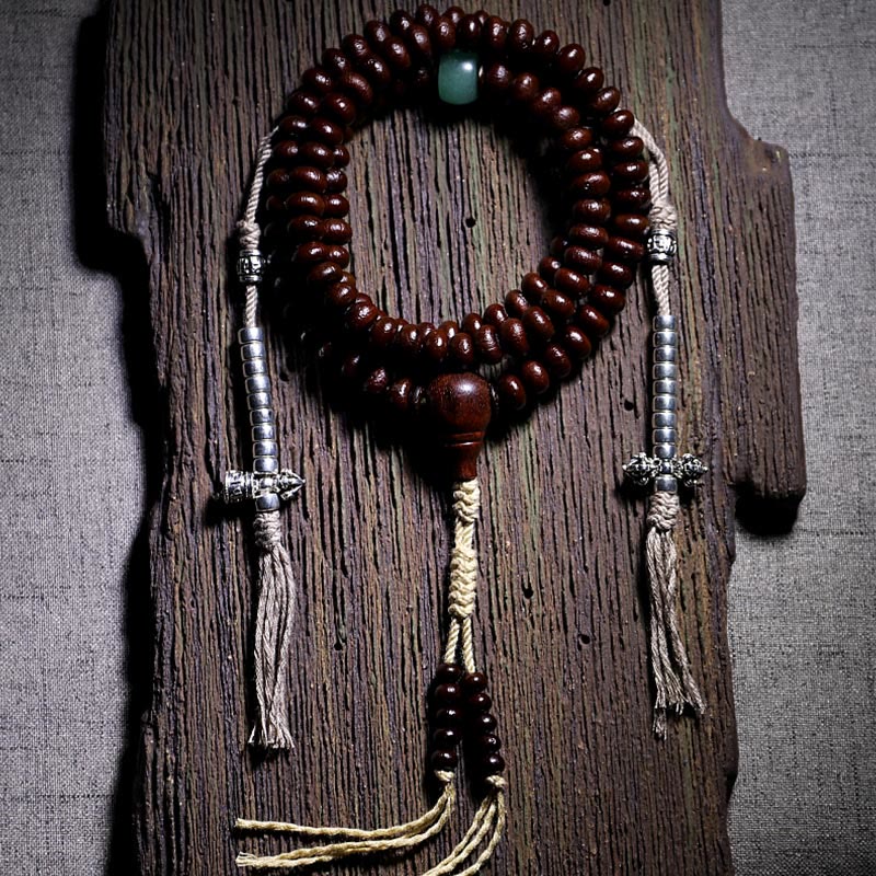 9 mm lila Bodhi Seed Mala Armband mit dreiäugigen Dzi-Perlen für Harmonie