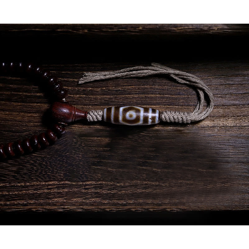9 mm lila Bodhi Seed Mala Armband mit dreiäugigen Dzi-Perlen für Harmonie