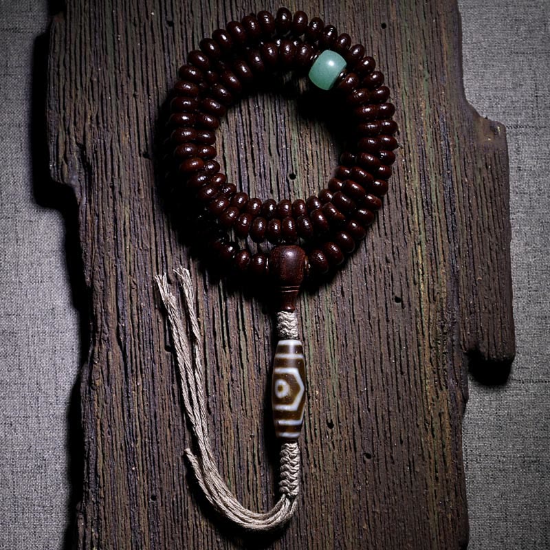 9 mm lila Bodhi Seed Mala Armband mit dreiäugigen Dzi-Perlen für Harmonie