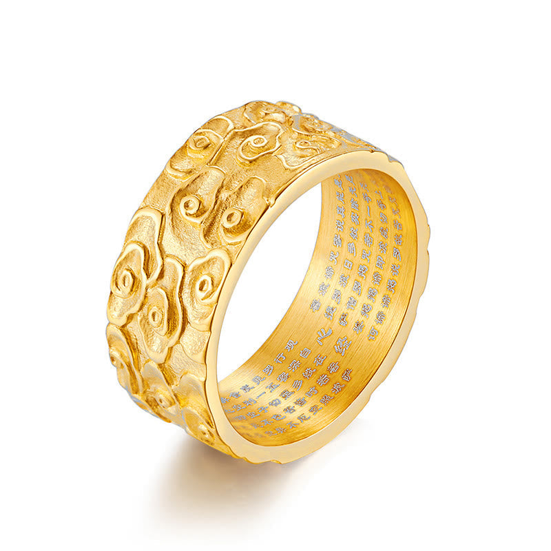 9 mm spiritueller Ring aus Titanstahl mit Herzsutra und glückverheißenden Wolken
