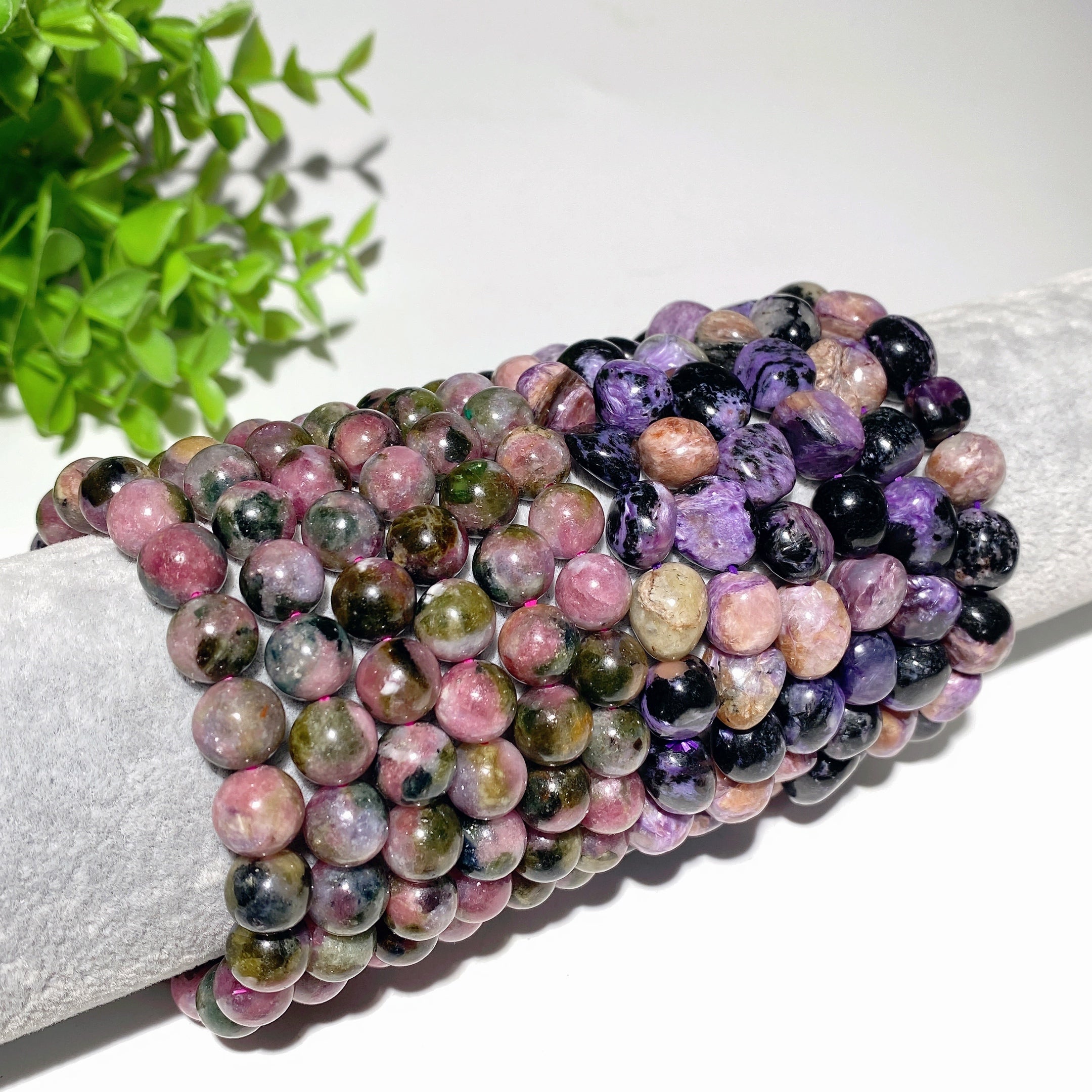 9mm Watermelon Tourmaline & Charoite Spiritual Bracelet for Healing