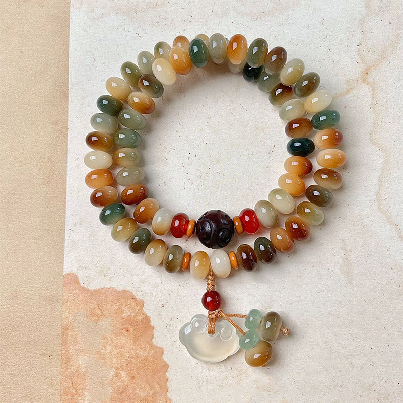 9 x 6 mm großes Bodhi-Samen-Doppelwickelarmband mit Peace-Lock-Anhänger für Weisheit