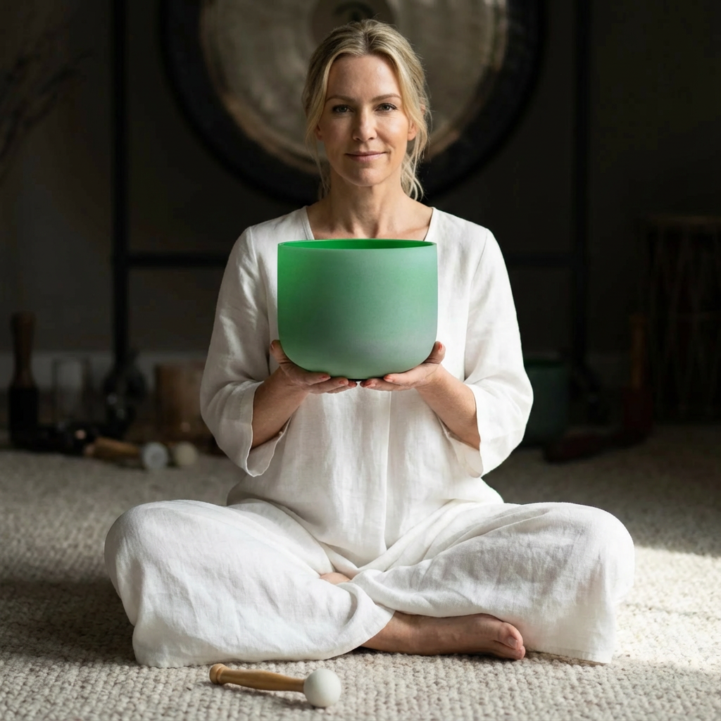 Grüne F-Note Herzchakra Kristallklangschale