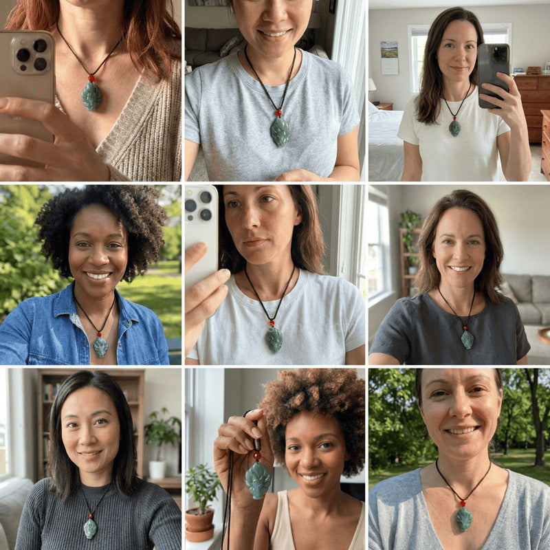 Grüner Jade Neunschwänziger Fuchs Glücksbringer Halskette Anhänger