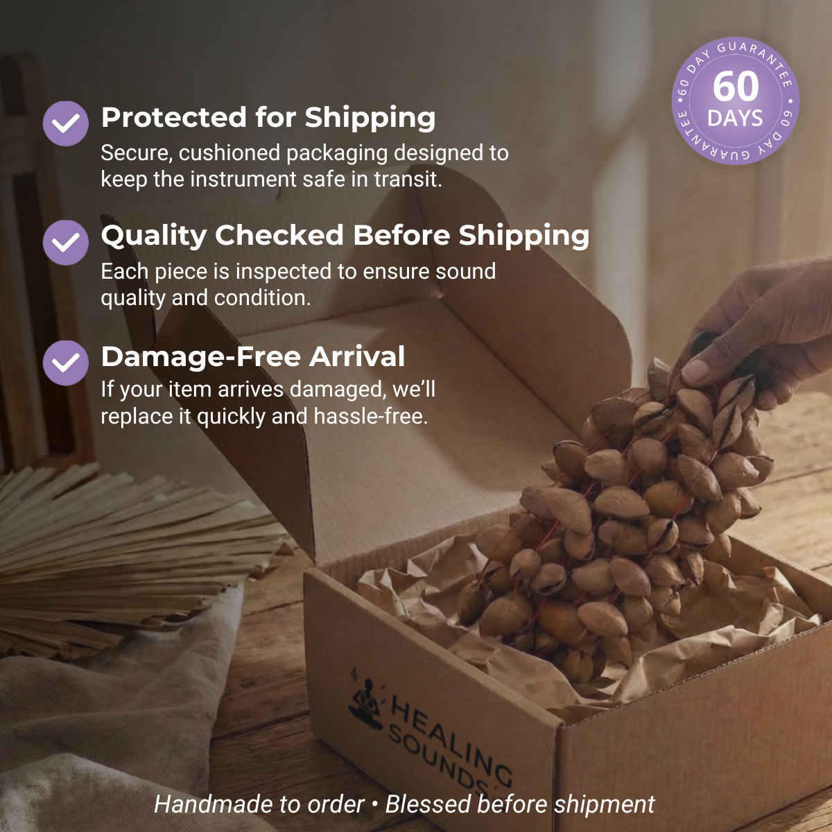 Natürliche Kokosnussschalen-Handrassel - Meditationsklang