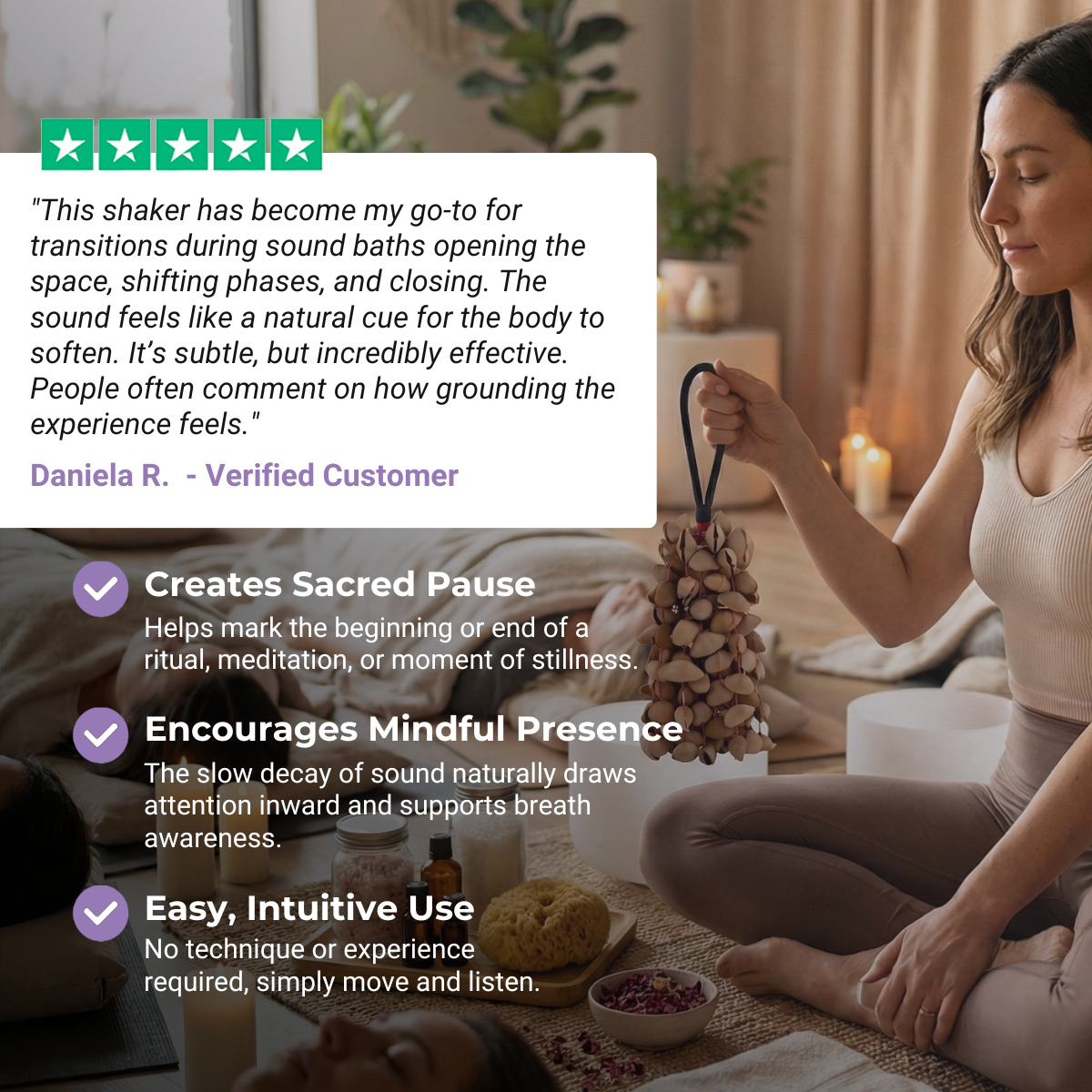 Natürliche Kokosnussschalen-Handrassel - Meditationsklang