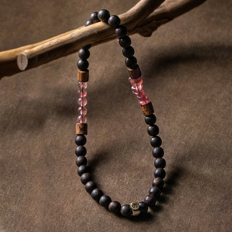 925 Silver Chinese Zodiac Bracelet with Agarwood & Strawberry Quartz