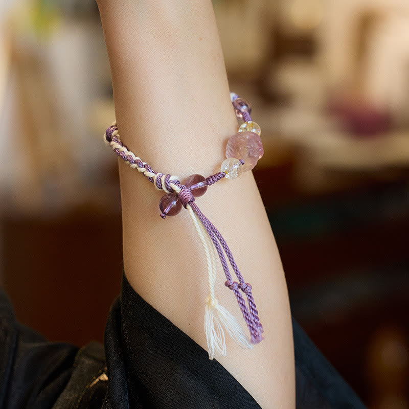 Fluorite Amethyst Protection Rope Bracelet 14-18cm