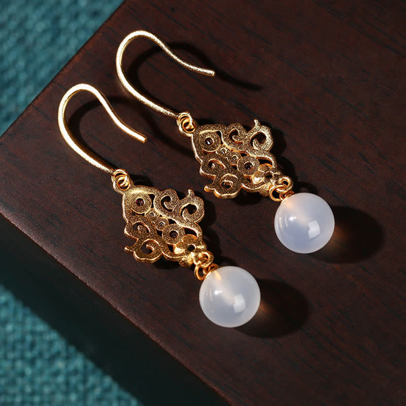 24K Gold Plated Chalcedony Spiritual Dangle Earrings