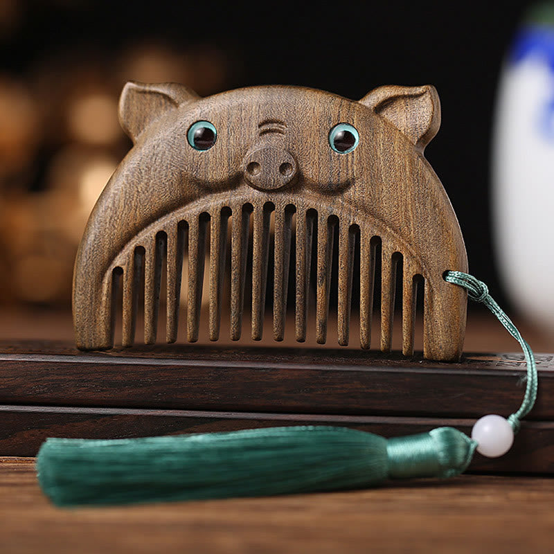 Chinese Zodiac Green Sandalwood Mini Peace Comb