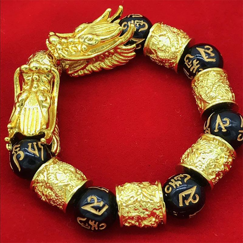 Unisex Obsidian Dragon Bracelet for Wealth & Protection