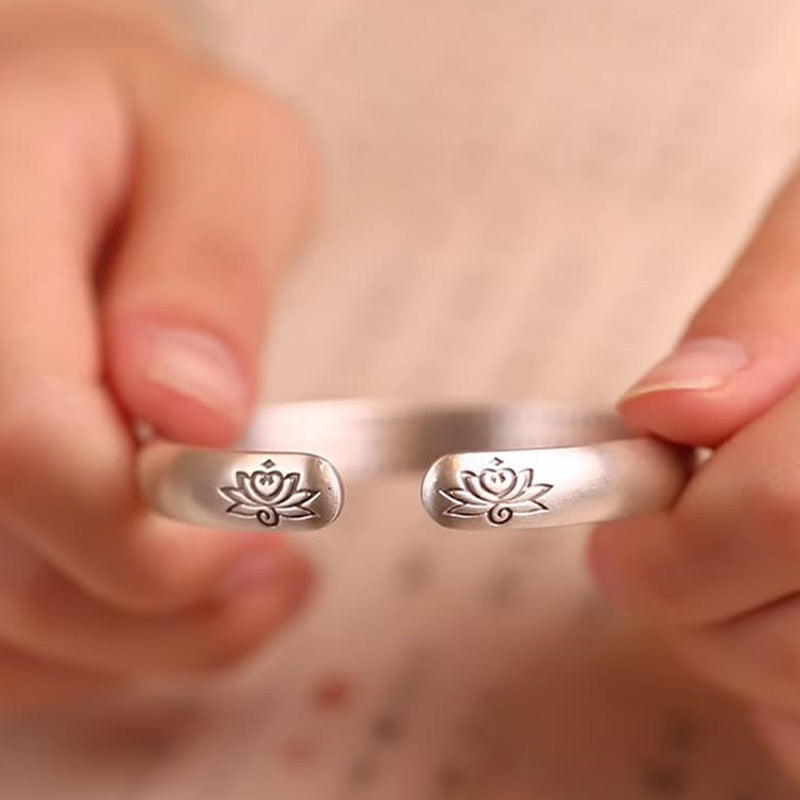 Lotus Flower Heart Sutra White Copper Healing Bracelet