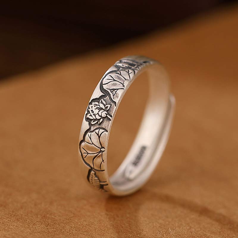 Adjustable 999 Sterling Silver Lotus Flower Enlightenment Ring
